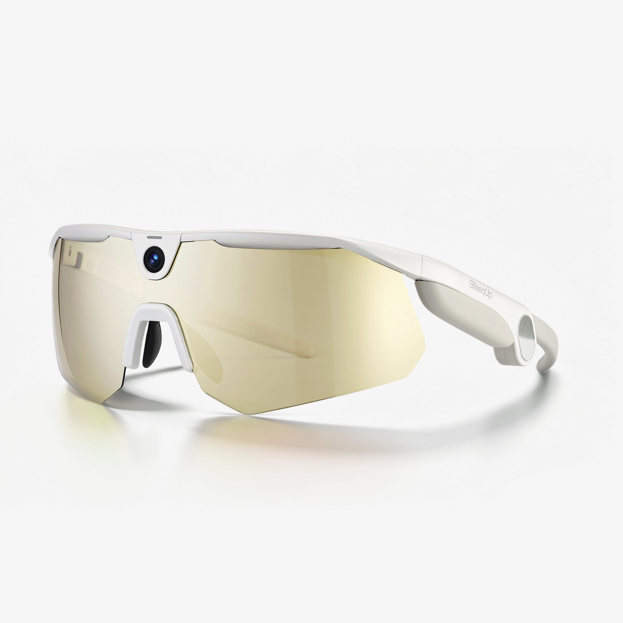 BleeqUp Ranger AI Sports Camera Glasses - Standard Lens - White - Standard Gold Lens