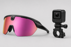 Cyclist comparing a mounted action camera with camera glasses