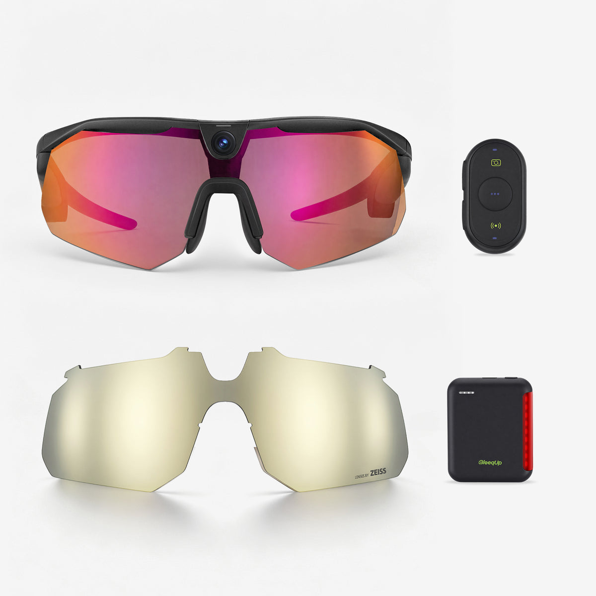 BleeqUp Ranger Ultimate Bundle, black standard orange-red lenses with ZEISS champagne replacement lens