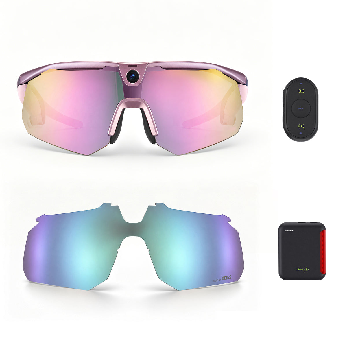 BleeqUp Ranger Ultimate Bundle, pink-purple standard lenses with ZEISS blue replacement lens, Power Plus and Bluetooth controller