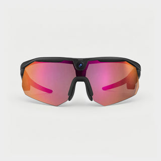 BleeqUp Ranger AI sports camera glasses with orange red mirrored lens
